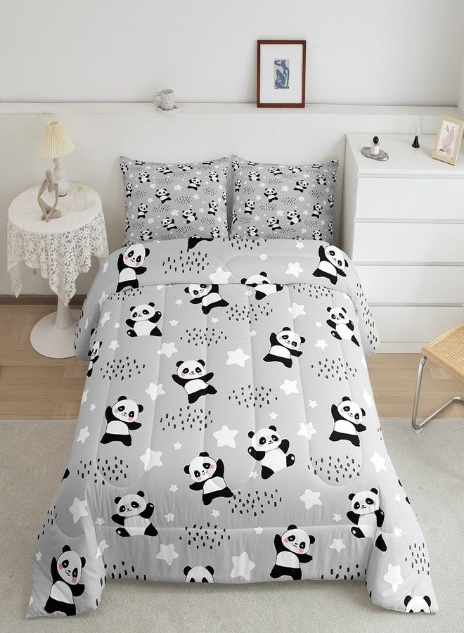 Homewish Cute Panda Full Size Comforter Set,Kawaii Animals Bedding Set for Adults Teens,Children Black White Gray Comforter Luxury Cartoon Panda Quilt Set Room Decor 3Pcs - Image 1